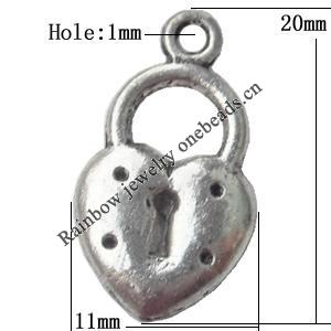 Pendant  Lead-Free Zinc Alloy Jewelry Findings Heart 11x20mm hole=1mm，Sold per pkg of 600