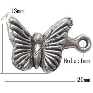 Pendant  Lead-Free Zinc Alloy Jewelry Findings Butterfly 20x13mm hole=1mm，Sold per pkg of 400