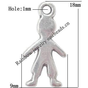 Pendant  Lead-Free Zinc Alloy Jewelry Findings 18x9mm hole=1mm，Sold per pkg of 800
