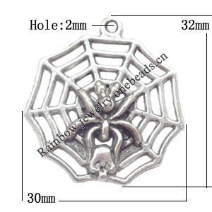 Pendant  Lead-Free Zinc Alloy Jewelry Findings 32x30mm hole=2mm，Sold per pkg of 200