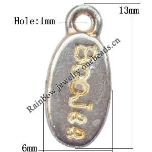 Pendant  Lead-Free Zinc Alloy Jewelry Findings Flat Oval 13x6mm hole=1mm，Sold per pkg of 2500
