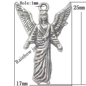 Pendant  Lead-Free Zinc Alloy Jewelry Findings Angel 25x17mm hole=1mm，Sold per pkg of 300