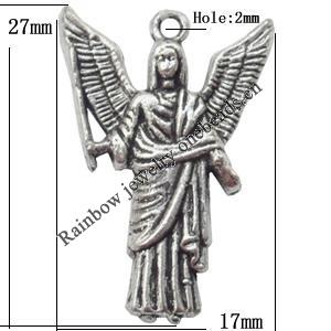 Pendant  Lead-Free Zinc Alloy Jewelry Findings Angel 27x17mm hole=2mm，Sold per pkg of 300