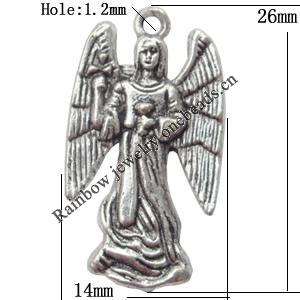 Pendant  Lead-Free Zinc Alloy Jewelry Findings Angel 26x14mm hole=1.2mm，Sold per pkg of 300