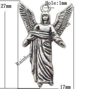 Pendant  Lead-Free Zinc Alloy Jewelry Findings Angel 27x17mm hole=1mm，Sold per pkg of 300