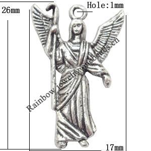Pendant  Lead-Free Zinc Alloy Jewelry Findings Angel 26x17mm hole=1mm，Sold per pkg of 300