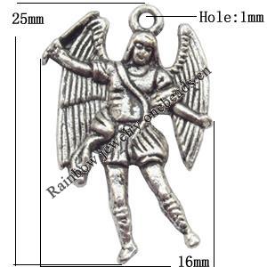 Pendant  Lead-Free Zinc Alloy Jewelry Findings Angel 25x16mm hole=1mm，Sold per pkg of 300