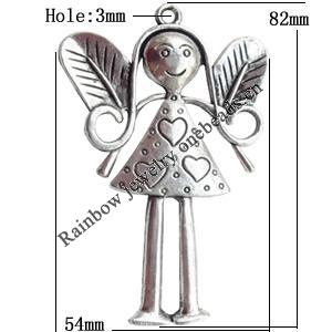 Pendant  Lead-Free Zinc Alloy Jewelry Findings Girl 82x54mm hole=3mm，Sold per pkg of 30