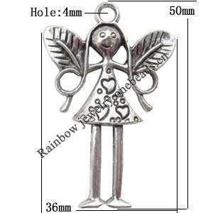 Pendant  Lead-Free Zinc Alloy Jewelry Findings Girl 50x36mm hole=4mm，Sold per pkg of 70