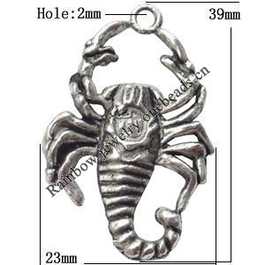 Pendant  Lead-Free Zinc Alloy Jewelry Findings Cross 39x23mm hole=2mm，Sold per pkg of 200