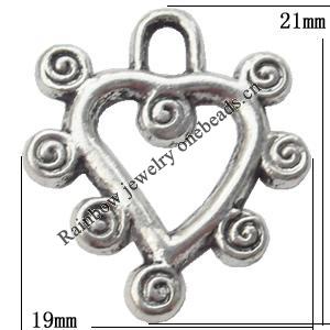 Pendant  Lead-Free Zinc Alloy Jewelry Findings Heart 21x19mm hole=3mm，Sold per pkg of 300