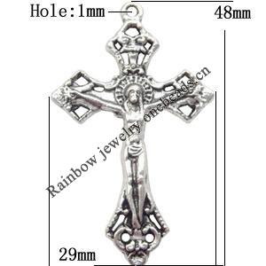 Pendant  Lead-Free Zinc Alloy Jewelry Findings Cross 48x29mm hole=1mm，Sold per pkg of 200