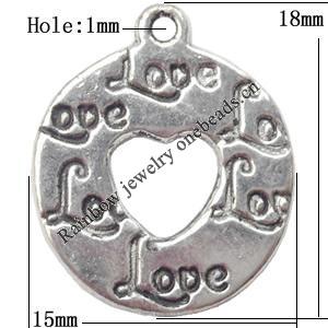 Pendant  Lead-Free Zinc Alloy Jewelry Findings Donut 15x18mm hole=1mm，Sold per pkg of 700