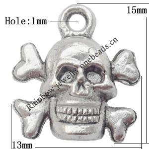 Pendant  Lead-Free Zinc Alloy Jewelry Findings Skeleton15x13mm hole=1mm，Sold per pkg of 500