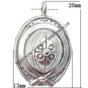 Pendant  Lead-Free Zinc Alloy Jewelry Findings 20x13mm hole=1mm，Sold per pkg of 400