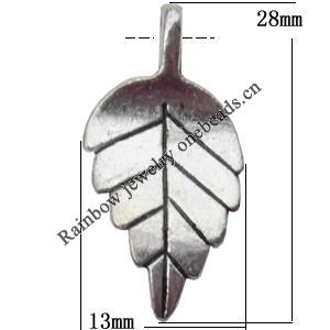 Pendant  Lead-Free Zinc Alloy Jewelry Findings Leaf 28x13mm hole=1mm，Sold per pkg of 400