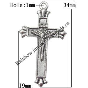 Pendant  Lead-Free Zinc Alloy Jewelry Findings Cross 34x19mm hole=1mm，Sold per pkg of 600