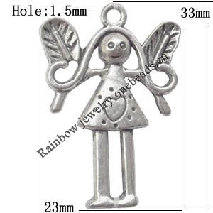 Pendant  Lead-Free Zinc Alloy Jewelry Findings Girl 33x23mm hole=1.5mm，Sold per pkg of 300