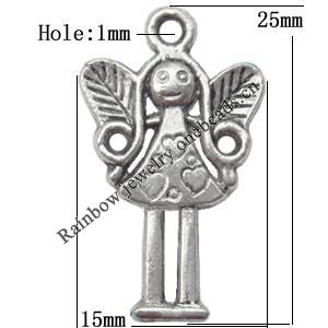 Pendant  Lead-Free Zinc Alloy Jewelry Findings Girl 25x15mm hole=1mm，Sold per pkg of 500