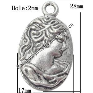 Pendant  Lead-Free Zinc Alloy Jewelry Findings Flat Oval 17x28mm hole=2mm，Sold per pkg of 500