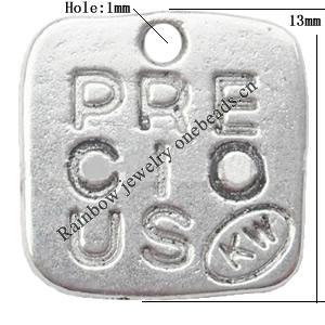 Pendant  Lead-Free Zinc Alloy Jewelry Findings Square 13x13mm hole=1mm，Sold per pkg of 1500