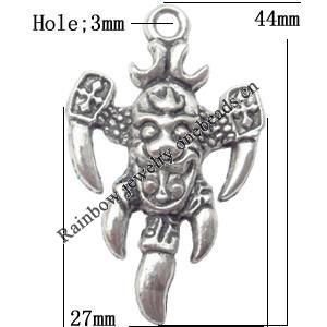 Pendant  Lead-Free Zinc Alloy Jewelry Findings Skeleton 27x44mm hole=3mm，Sold per pkg of 60