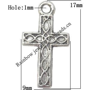 Pendant  Lead-Free Zinc Alloy Jewelry Findings Cross 9x17mm hole=1mm，Sold per pkg of 1000