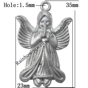 Pendant Lead-Free Zinc Alloy Jewelry Findings Angel 23x35mm hole=1.5mm，Sold per pkg of 200