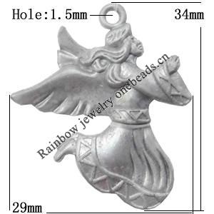 Pendant  Lead-Free Zinc Alloy Jewelry Findings Angel 29x34mm hole=1.5mm，Sold per pkg of 200