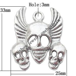 Pendant Lead-Free Zinc Alloy Jewelry Findings Skeleton 33x25mm hole=3mm，Sold per pkg of 150