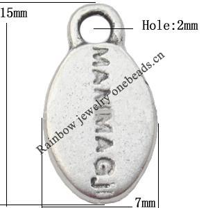 Pendant  Lead-Free Zinc Alloy Jewelry Findings Flat Oval 15x7mm hole=2mm，Sold per pkg of 1500