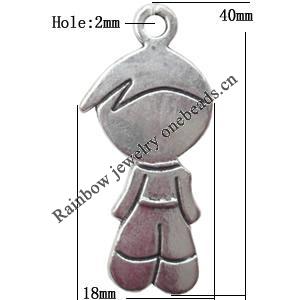 Pendant  Lead-Free Zinc Alloy Jewelry Findings Boy 40x18mm hole=2mm，Sold per pkg of 300