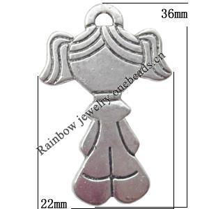 Pendant  Lead-Free Zinc Alloy Jewelry Findings Girl 36x22mm hole=2mm，Sold per pkg of 300