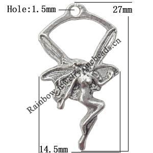 Pendant  Lead-Free Zinc Alloy Jewelry Findings 27x14.5mm hole=1mm，Sold per pkg of 400