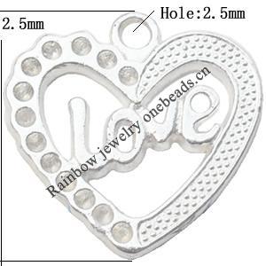 Pendant  Lead-Free Zinc Alloy Jewelry Findings Heart 25x25mm hole=2.5mm，Sold per pkg of 500