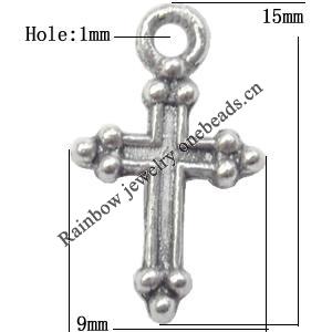 Pendant  Lead-Free Zinc Alloy Jewelry Findings Cross 9x15mm hole=1mm，Sold per pkg of 1500
