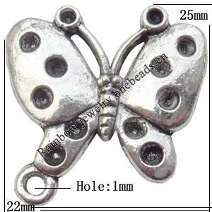 Pendant  Lead-Free Zinc Alloy Jewelry Findings Butterfly 25x22mm hole=1mm，Sold per pkg of 200