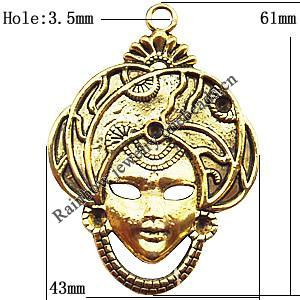 Pendant  Lead-Free Zinc Alloy Jewelry Findings, Head 43x61mm hole=3.5mm, Sold per pkg of 60