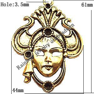 Pendant  Lead-Free Zinc Alloy Jewelry Findings, Head 44x61mm hole=3.5mm, Sold per pkg of 50