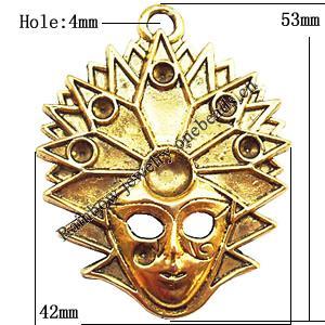 Pendant  Lead-Free Zinc Alloy Jewelry Findings, Head 42x53mm hole=4mm, Sold per pkg of 50