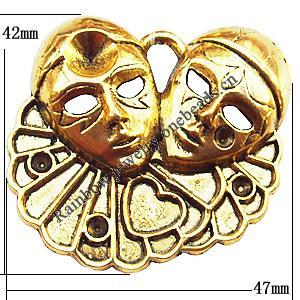 Pendant  Lead-Free Zinc Alloy Jewelry Findings, Head 47x42mm hole=4mm, Sold per pkg of 40