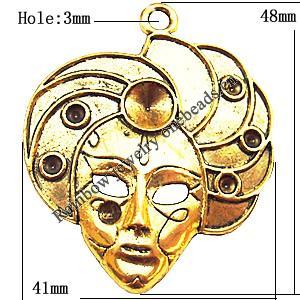 Pendant  Lead-Free Zinc Alloy Jewelry Findings, Head 41x48mm hole=3mm, Sold per pkg of 80