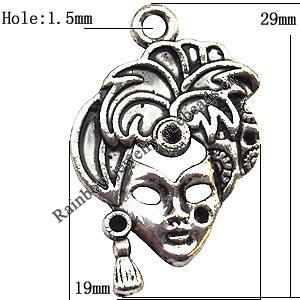 Pendant  Lead-Free Zinc Alloy Jewelry Findings, Head 19x29mm hole=1.5mm, Sold per pkg of 200