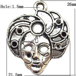 Pendant  Lead-Free Zinc Alloy Jewelry Findings, Head 21.5x26mm hole=1.5mm, Sold per pkg of 200