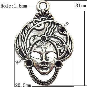 Pendant  Lead-Free Zinc Alloy Jewelry Findings, Head 20.5x31mm hole=1.5mm, Sold per pkg of 200