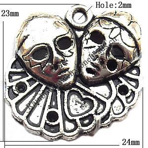 Pendant  Lead-Free Zinc Alloy Jewelry Findings, Head 24x23mm hole=2mm, Sold per pkg of 300