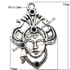 Pendant  Lead-Free Zinc Alloy Jewelry Findings, Head 20x31mm hole=2mm, Sold per pkg of 200