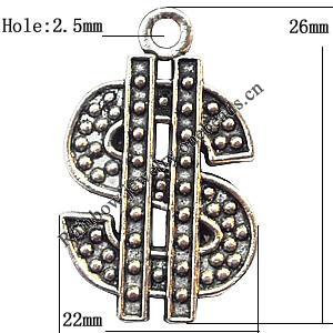 Pendant  Lead-Free Zinc Alloy Jewelry Findings, 22x26mm hole=2.5mm, Sold per pkg of 200