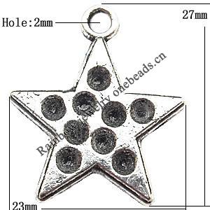 Pendant  Lead-Free Zinc Alloy Jewelry Findings, Star 23x27mm hole=2mm, Sold per pkg of 200