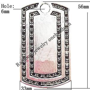 Pendant  Lead-Free Zinc Alloy Jewelry Findings, Rectangular 33x56mm hole=6mm, Sold per pkg of 70